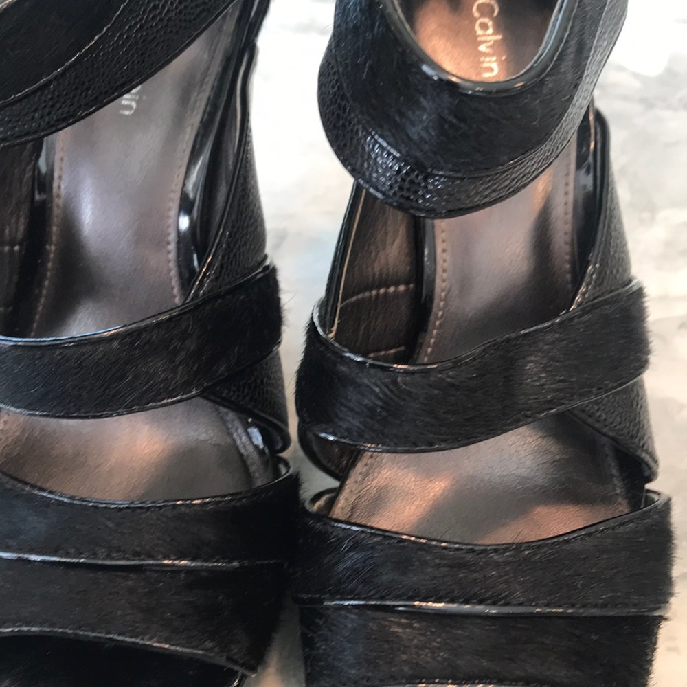 Calvin Klein "Delilah" pony hair heels